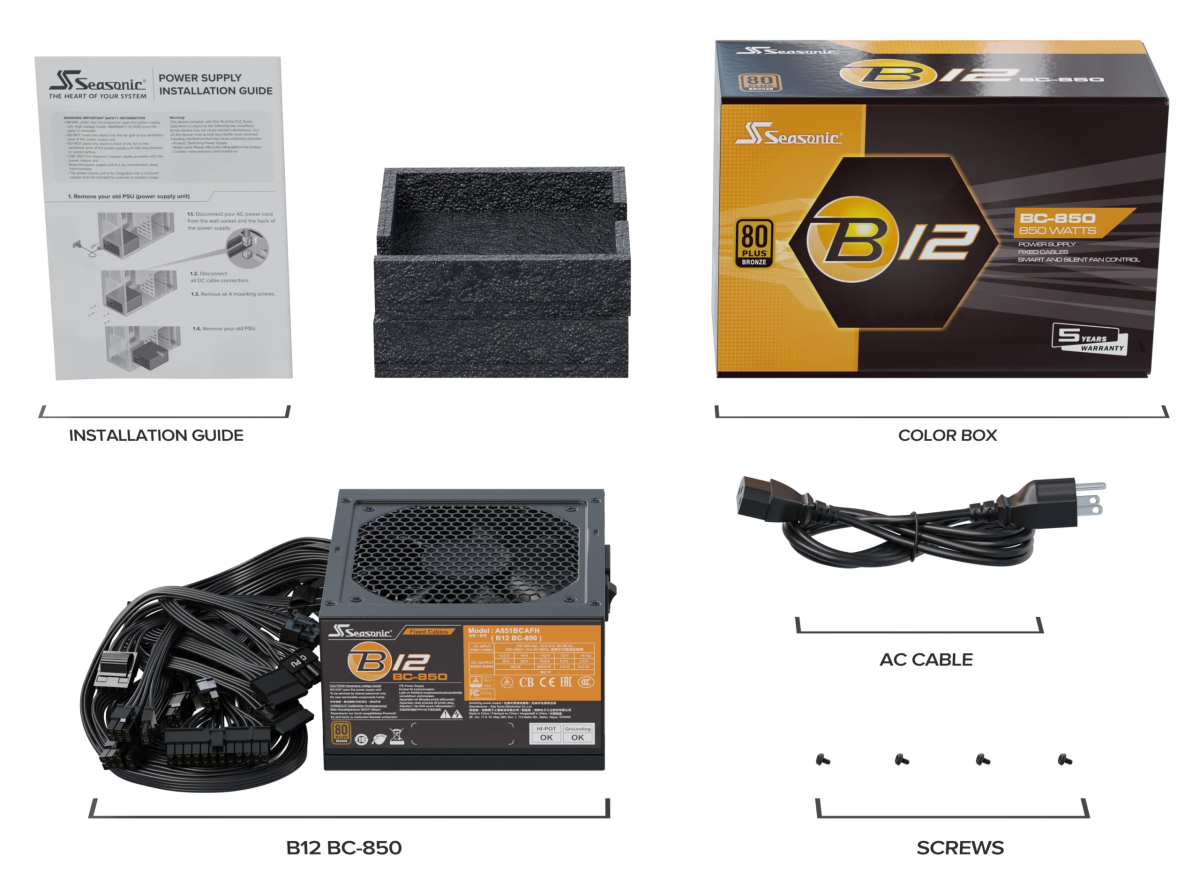 Seasonic B12 BC - 850 Power Supply 850 Watts | A851BCAFH - Vektra Computers LLC Seasonic B12 BC - 850 Power Supply 850 Watts | A851BCAFH - Vektra Computers LLC